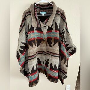 Dina Be Southwestern Oversized Poncho Style Jacket size Small Cardigan